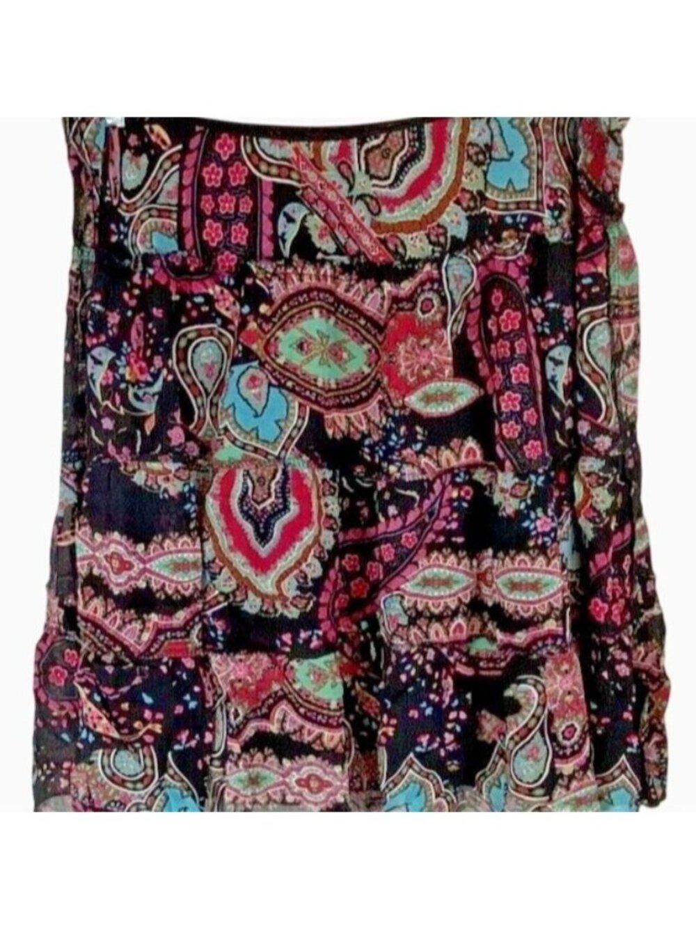 Lily Womens Paisley Tiered Mini Skirt L Black Multicolor - Made In USA